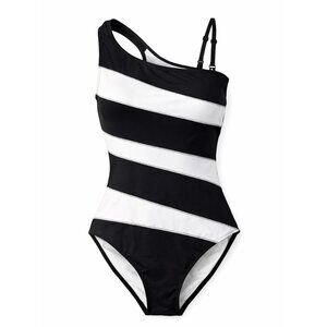 [NWT] Cupshe One Shoulder Black & White Stripe One Piece Swimsuit - Size S